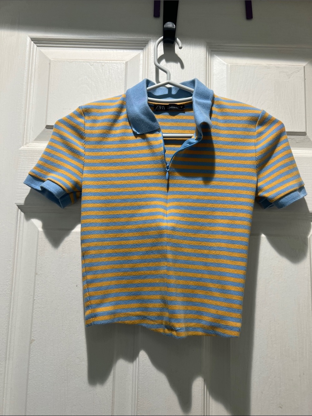 Zara Blue and Yellow Striped Polo Crop Top